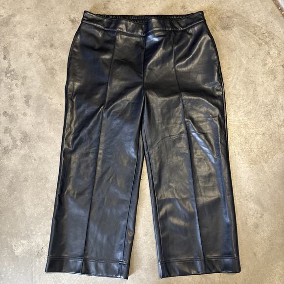 Soft Surroundings Rivka Faux Leather Pants Black Pull On 1X Wide‎ Leg Stretch - Picture 2 of 13